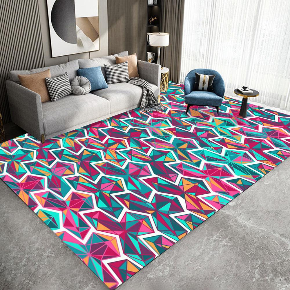 Alfombra Geométrica Retro Wave Varios Estilos Con Patrones Abstractos de Triángulos de Líneas Onduladas Coloridas Alfombra Antideslizante para Decoración de Sala de Estar