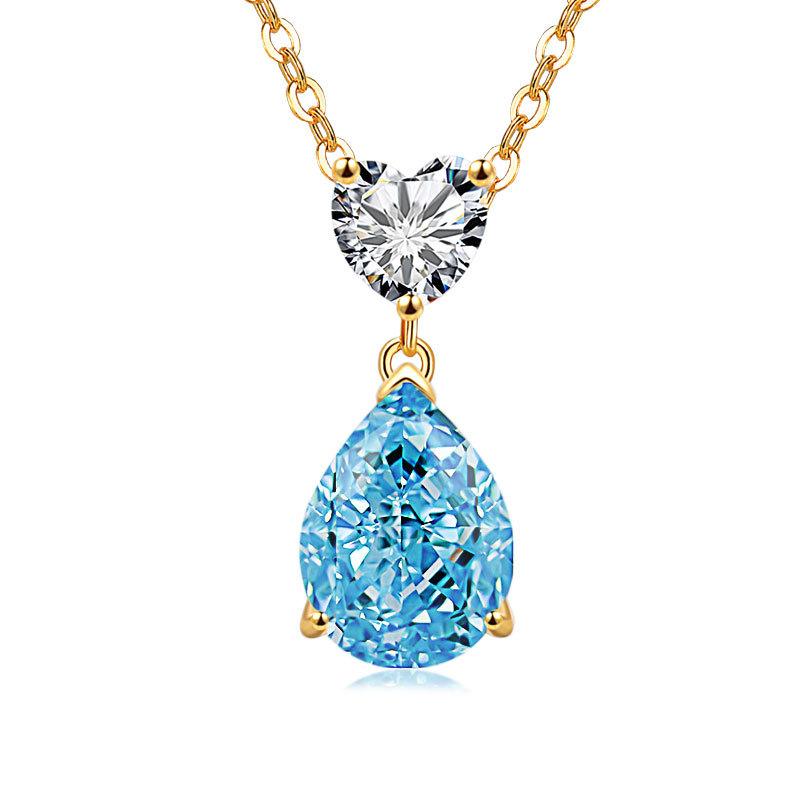 Jewelry Temperament Warm Sun Water Drop Necklace Ice Flower Cut Zirconium Platinum Plated 925 Silver Pendant Necklace