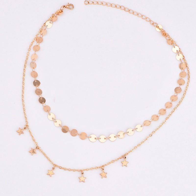 Bohemian Neck Chain Personalized Creative Handmade Clavicle Chain, Double Sequined Star Pendant Necklace
