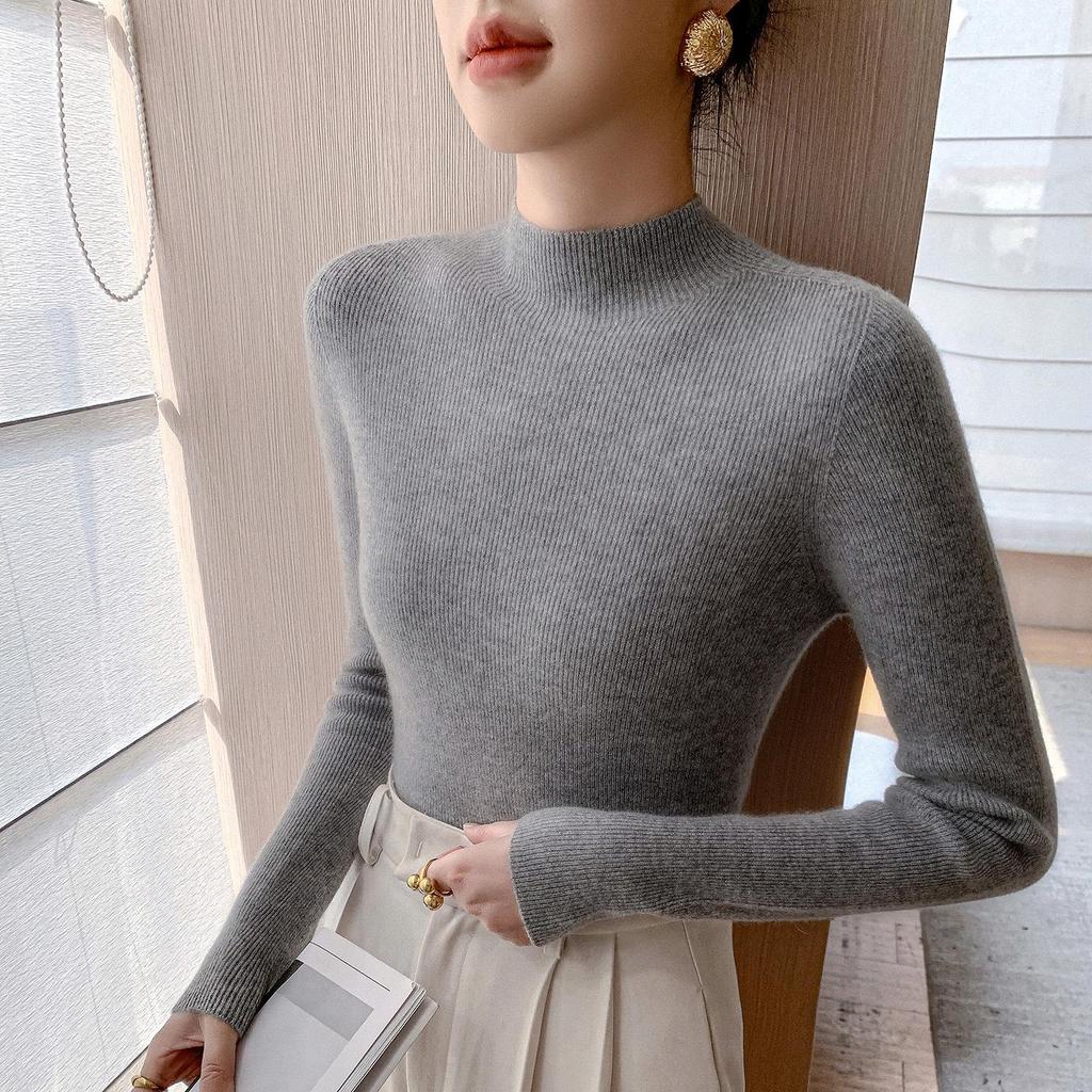 Women's Slim-Fit High-Neck Solid Color Casual Sweater