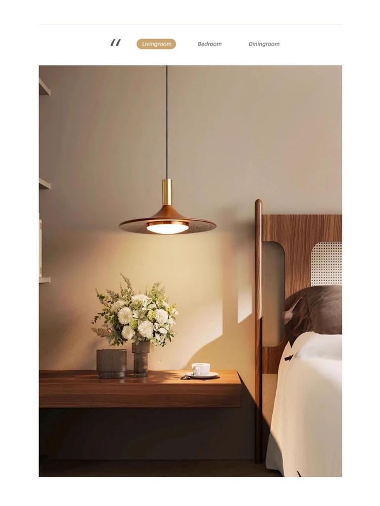 Nordic Walnut Three-Head Pendant Light for Dining, Bar, or Bedroom, Vintage UFO Style