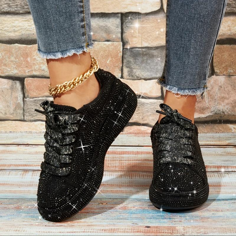 2025 New Rhinestone Thick Bottom Casual Sneakers Women Full Drill Muffin Shoes Rhinestone Single Shoes