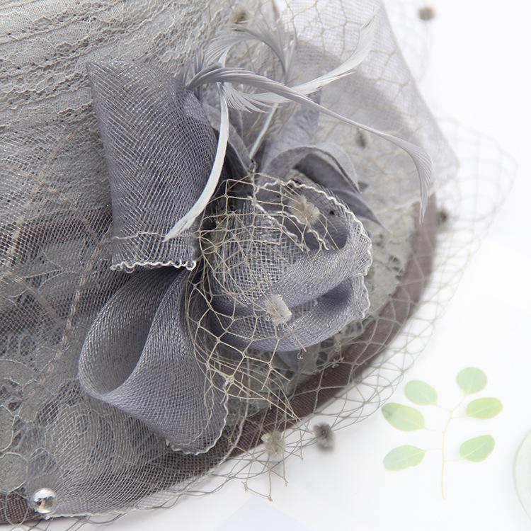 Curled top hat women's summer face cover mesh fashion basin hat British retro sun hat elegant flower lace bucket hat
