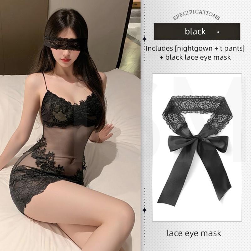 Women's White Sheer Lace Lingerie Dress Spaghetti Strap Bodycon Dress Floral Femme Elegant Desire