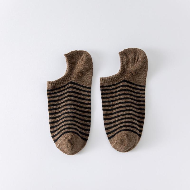 

Полосатые носки-лодочки с неглубоким вырезом ~ Простая цветовая блокировка, без пятки, женские летние тонкие дышащие короткие носки из чистого хлопка 1 pair коричневый