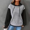 Fall Winter Women Hoodie Color Matching Drawstring Hooded Waffle Texture Long Sleeveless Big Pocket Loose