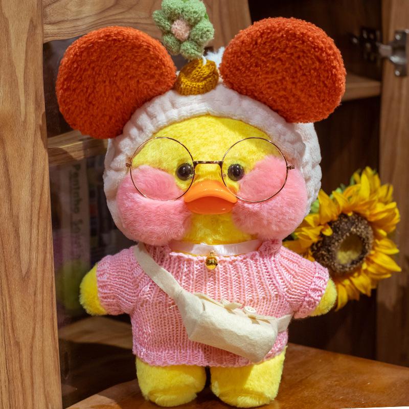 30CM Cafe Duck 30cm Little Yellow Duck Cute Pillow Plush Toy Stuffed Doll Wearing Glasses and Clothes Cartoon Cute Toy