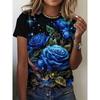 Fashion Women's Flower Short Sleeve 3D Flower Short Sleeve Crew Neck T-Shirt Crew Neck Short Sleeve
