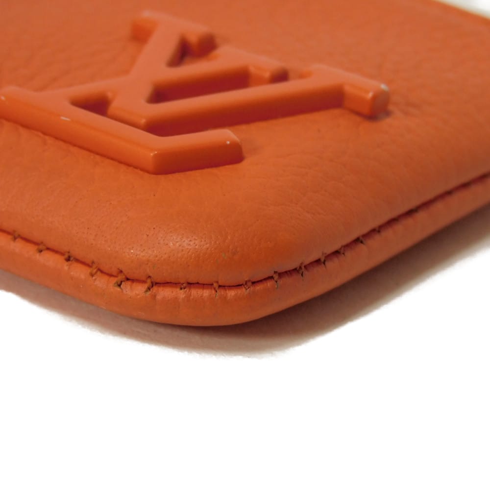Used LV logo calfskin key ring with aerogram pattern, Volcano Orange, 12564 card key holder pochette cle M81032 7943
