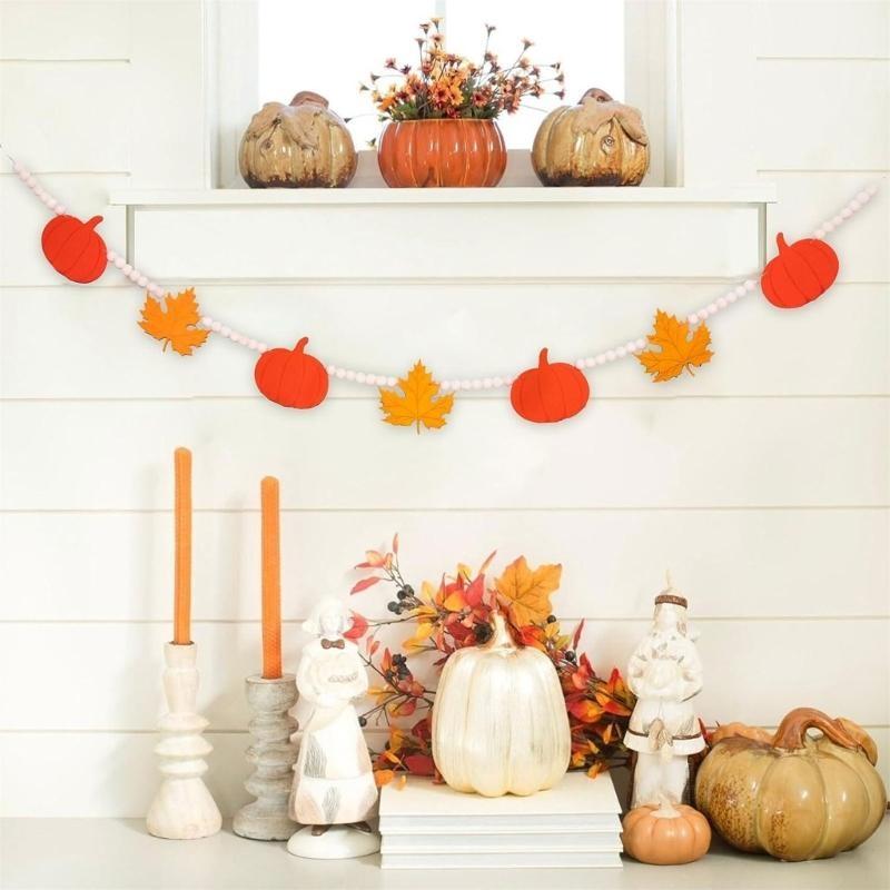 652F Bead Thanksgiving Halloween Pumpkin Charm Garlands Banners Home Decorations
