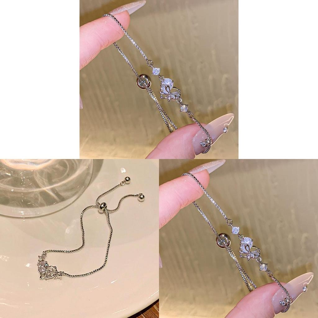 Korean Style Zircon Heart Shape Hand Chain With Adjustable Length For Women