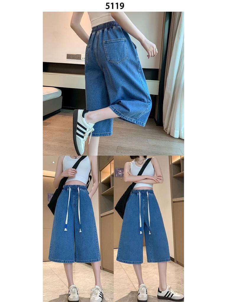 Plus Size High-Waisted Denim Capris - Summer Thin, Loose, Wide-Leg Mid-Length Pants (Fits Up to 200 Jin)