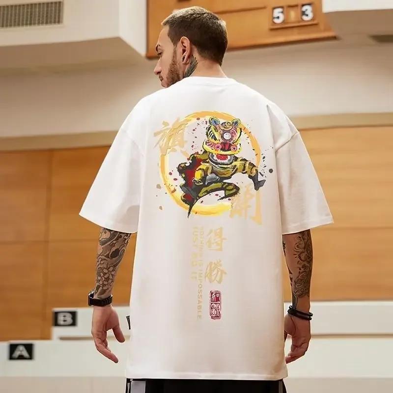 T-shirt da Uomo in Cotone a Maniche Corte Estiva Oversize Larga Traspirante Grafica Palestra Streetwear Selvaggio Y2k Harajuku Abbigliamento Goth