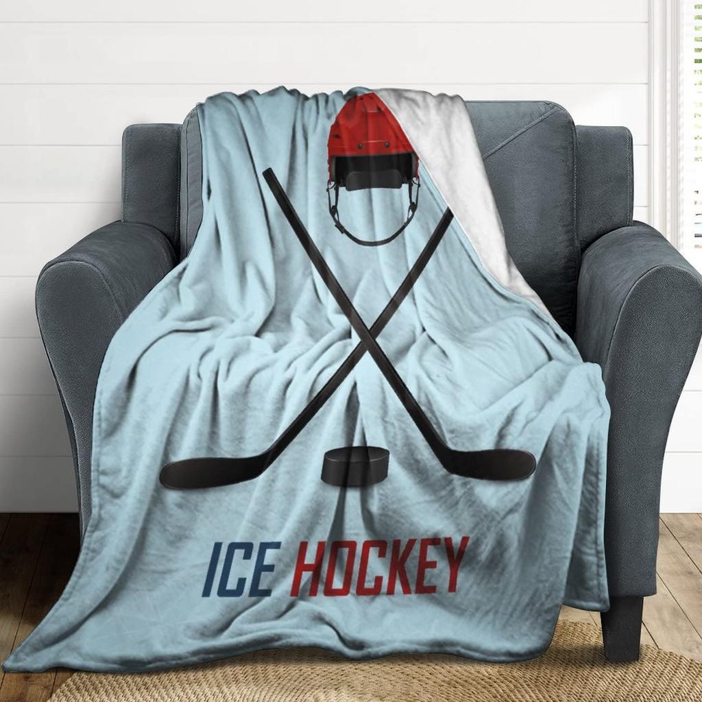 Ice Hockey Throw Blanket Winter Sport Game Flannel Blanket Sporting Competition Sofa Couch Office Flannel Blankets for Kids Boys