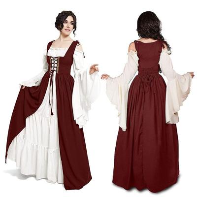 Amazon Medieval Halloween Revival Dress with Tie-Waist Square Neck Cosplay Dress In Stock
