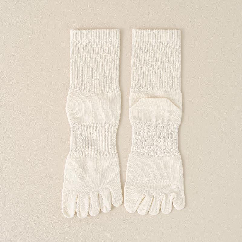 Fall/Winter Men's Five-Fingered Socks with High Elasticity, Pure Color Mid-Calf Tights, Sport-Style Sweat Absorbing and Anti-Turning-Up Long Socks