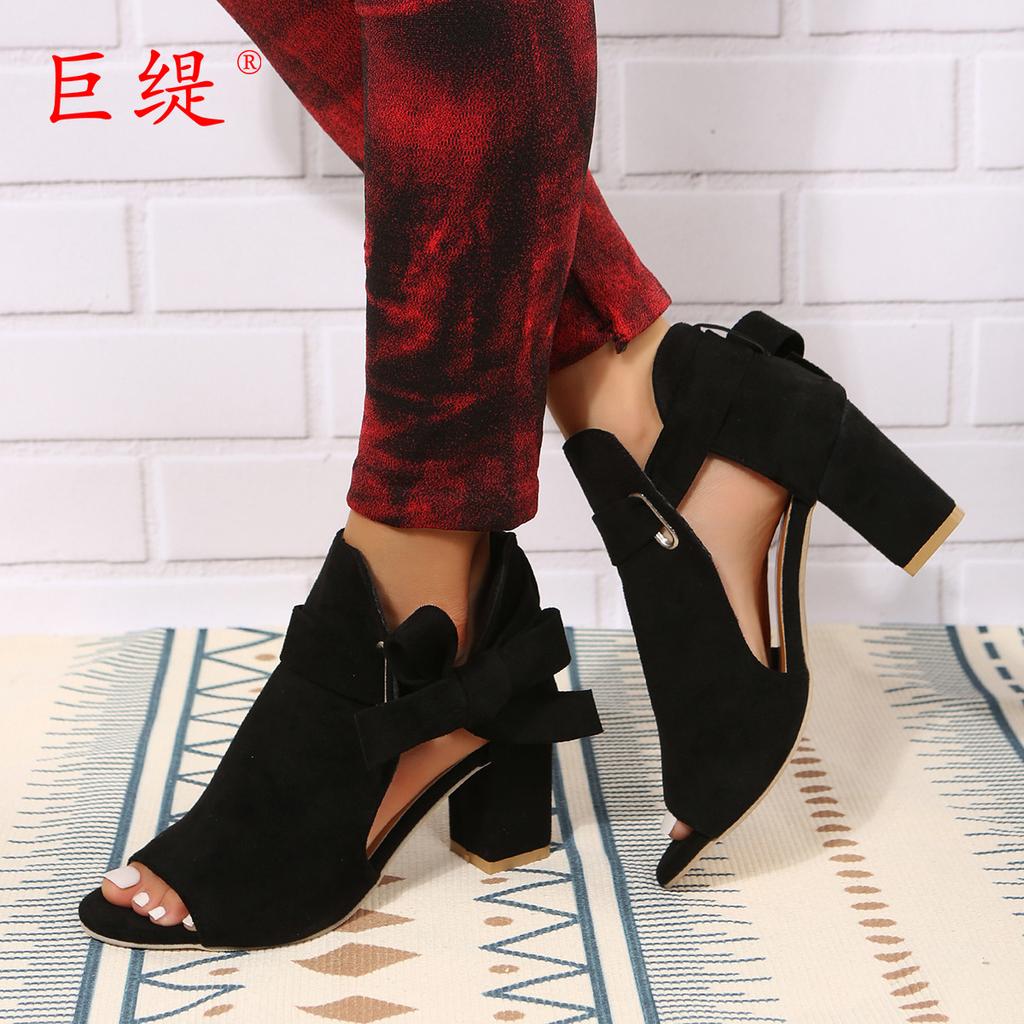 2025 Spring and Summer New Fish Mouth High Heel Sandals Fashion Large Size Thick Heel Women's Sandals