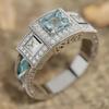 Superfine Bestseller Jewelry: Drip Oil Inlaid Aquamarine and Zirconia Diamond Lace Ring.