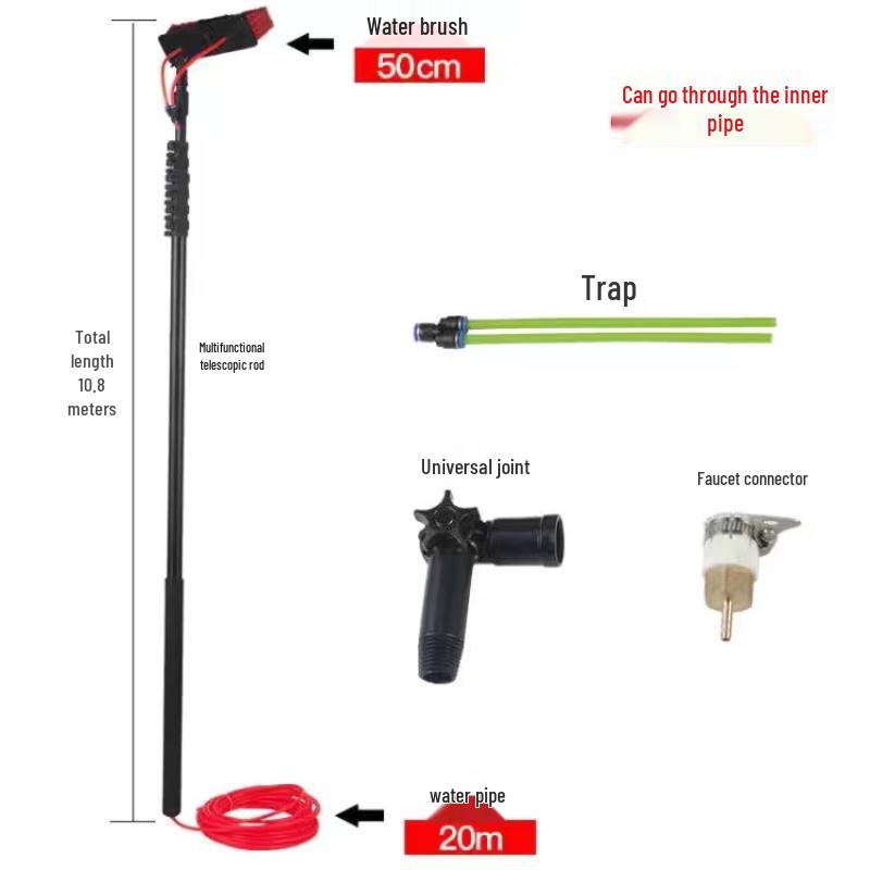 Solar Panel & Window Cleaning Water-Fed Telescopic Brush CN plug (adapter included)