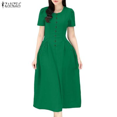 Women Casual Round Neck Summer Short Sleeve Dress