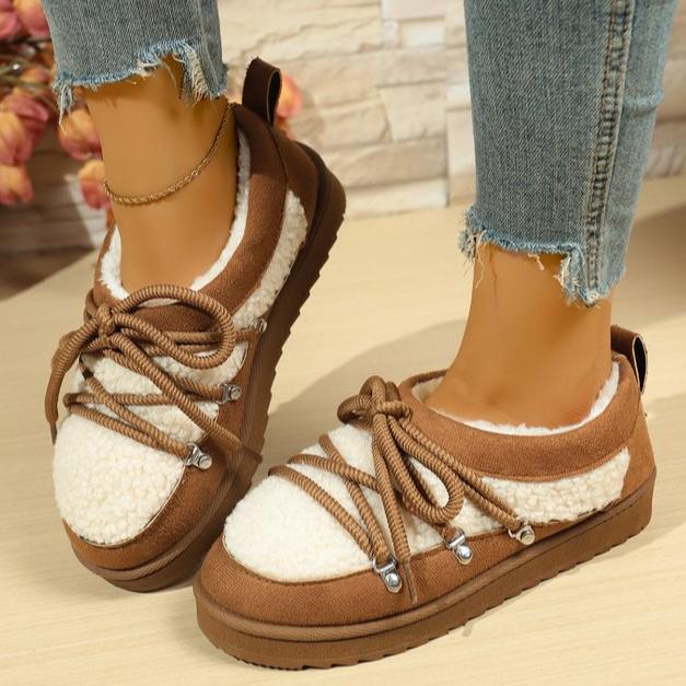 Thick Soled Warm Cotton Shoes for Women In Autumn and Winter of 2025, New Fashionable Sports and Leisure Cotton Shoes with Plush Lace Up Snow Boots
