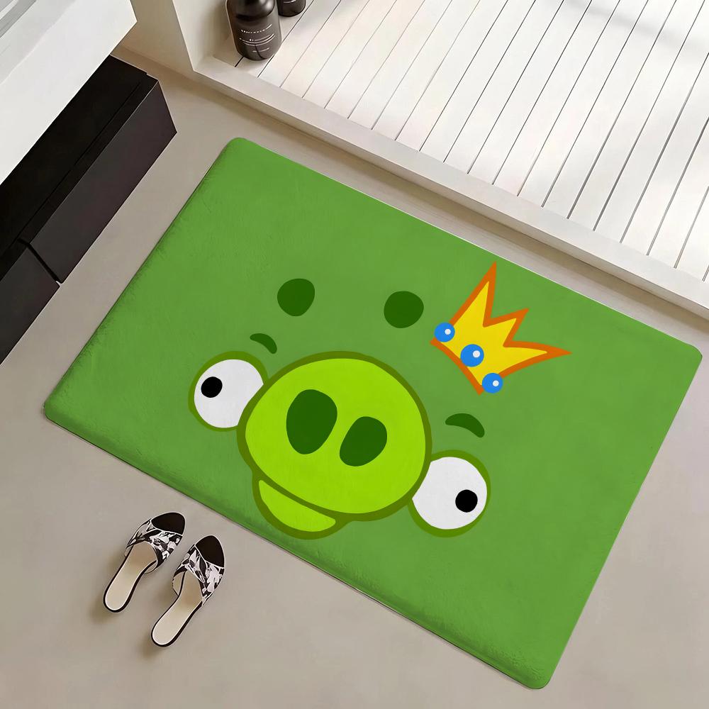A-Angry Birds Game Floor Mat Eco Flannel Doormat Non-Slip Odorless Indoor Soft Short Plush Floor Rug