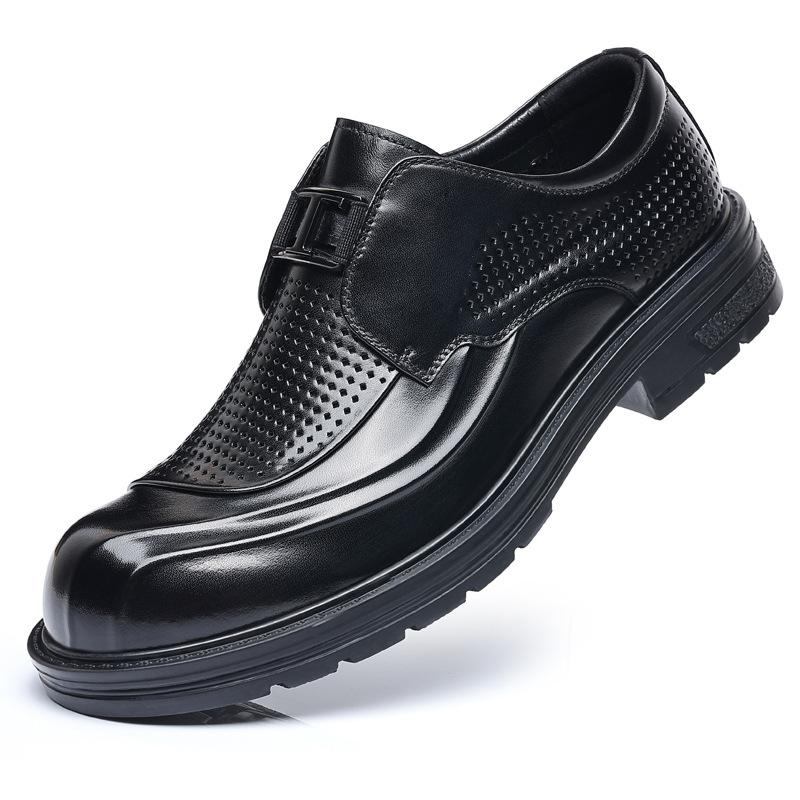 Men's shoes 2025 new breathable business dress hollow leather shoes men's thick-soled big head derby sandals