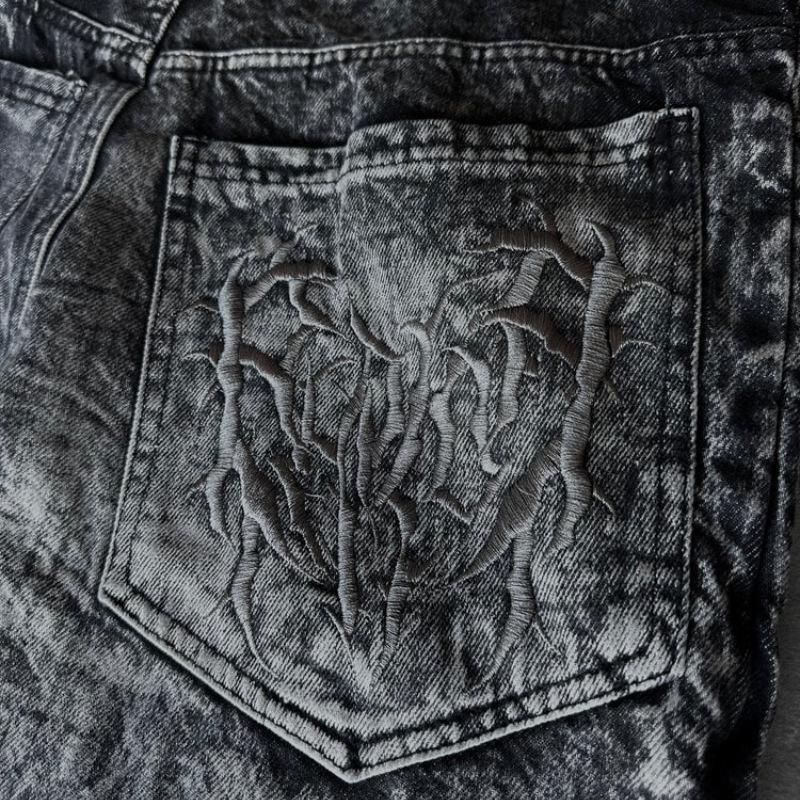 Gothic Retro Baggy Unisex Mopping Pants Y2K Phantom Jeans High Street Spider Embroidered Patch Hip Hop Streetwear Straight Jeans