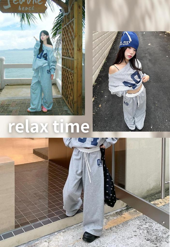 Jog Track Relaxed Loose Sports [kanaelun] Women's Sweatpants, Relaxed, Loungewear, Pajamas, Roomwear, Jersey, Sportswear, Jog, Pants, Joggers, Pants,