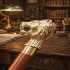 Goldener Löwenkopf Gehstock Handgefertigt Aluminiumgriff Natürlicher Antikstil Designergeschenk