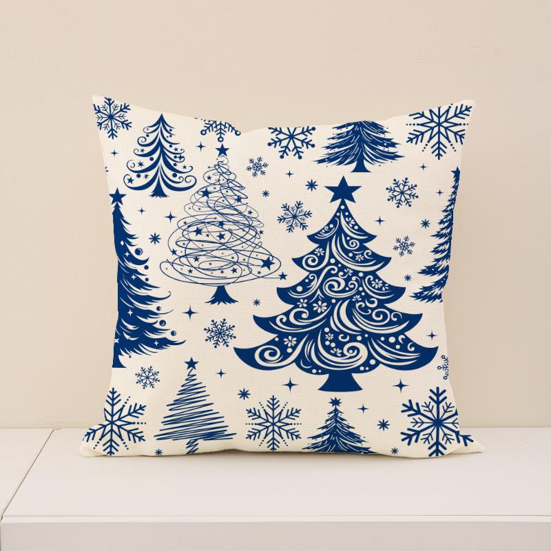Red Christmas Print Pillow Cover Nordic Style Linen Print Holiday Decoration Living Room Sofa Cushion Cover Pillow