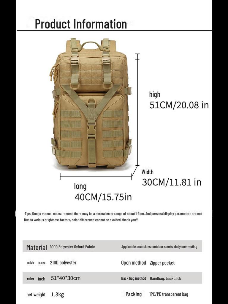 Neuer taktischer Tarn-3P-Outdoor-Rucksack - Multifunktional, Großes Fassungsvermögen für Bergsteigen, Wandern, Camping