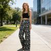 Women Casual Pants Wide Leg Elephant Print Elastic Waist Adjustable Drawstring Loose Fit Trousers Travel Work Daily Wear