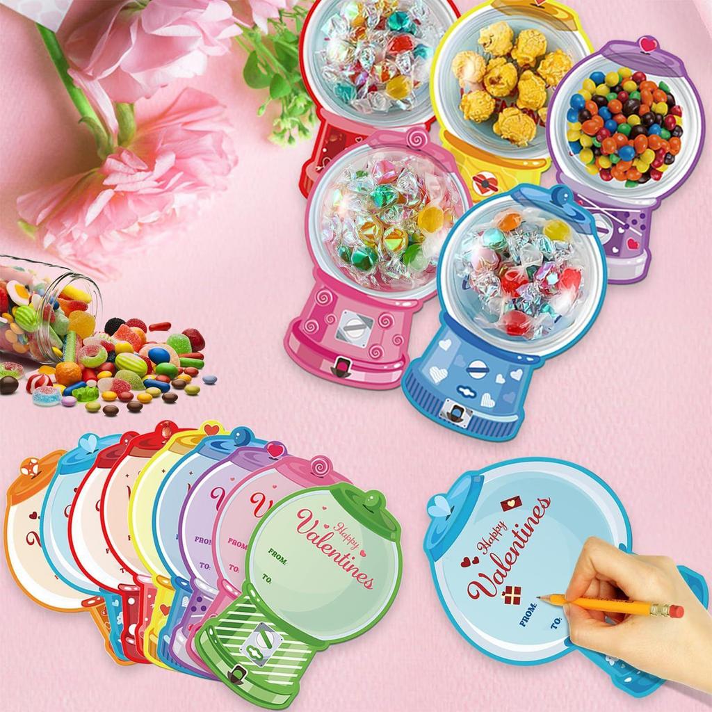 36 Pack/set Valentines Candy Card Gumball Machine Treat Holder Cards Valentine Gifts Exchange Card Holiday Party Supplies