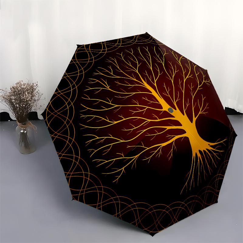 Golden Tree of Life  Umbrella, Portable 3-Fold Umbrella for Men & Women,Christmas Gift ES183