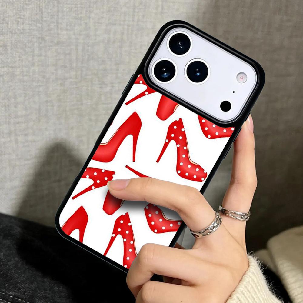 Capa Case for iPhone 17 Air 16 Pro Max 15 Plus 11 13 Mini 14 12 Back Phone Cover red high heel shoes Cute
