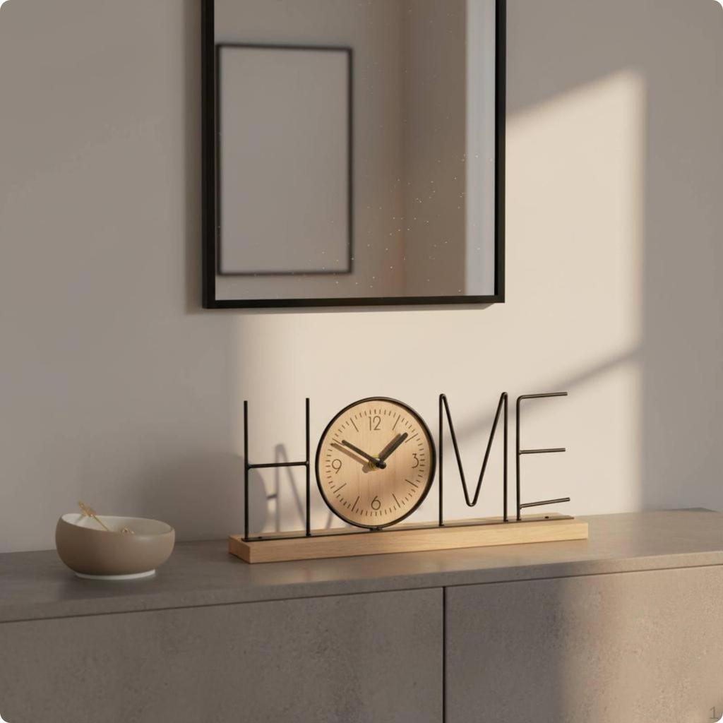 Wooden and Metal Clock Handmade Modern Letter Gift Idea for Living Room, Bedroom, Entryway