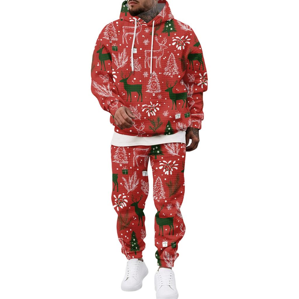 Men's Casual Sweatshirt Set with Pattern for Fall and Winter