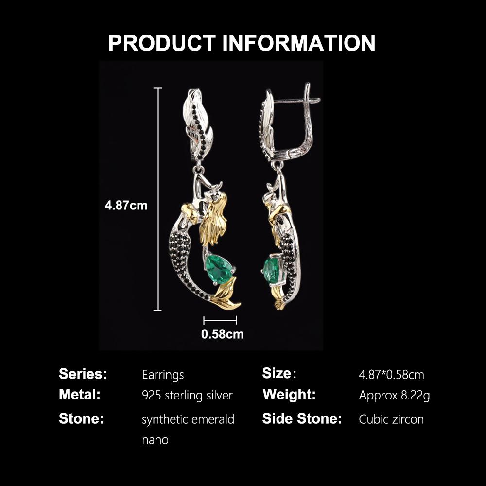 Elegant Mermaid Design earrings created pear 5*7mm emerald Nano 925 sterling silver jewelry for women proposal and banquet gift