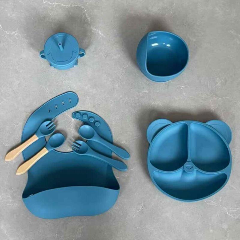 8-Piece Silicone Baby Tableware Set: Suction Cup Plate & Bowl for Baby Meals