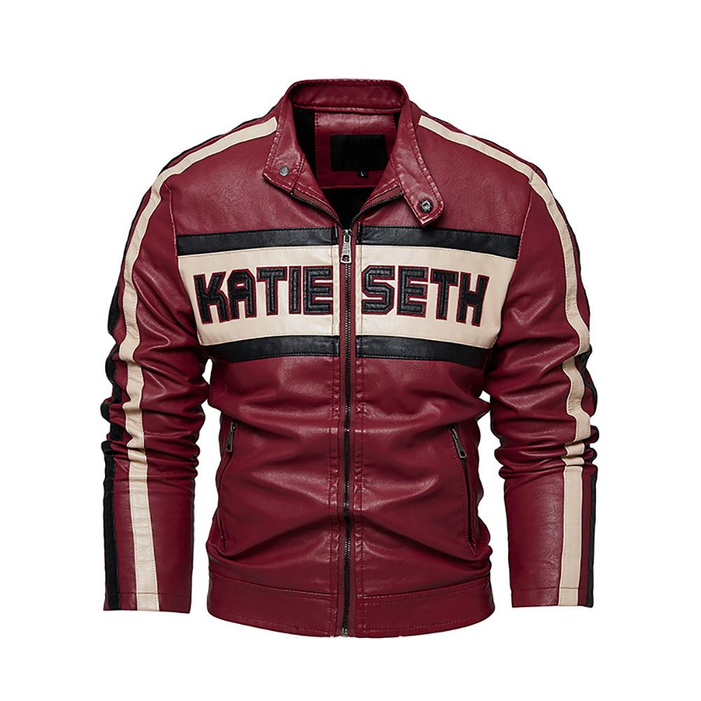 New Men's Jackets, Fashion Letters, Fashion Motorcycle Clothes, Plus Velvet Plus Large Leather Men.
