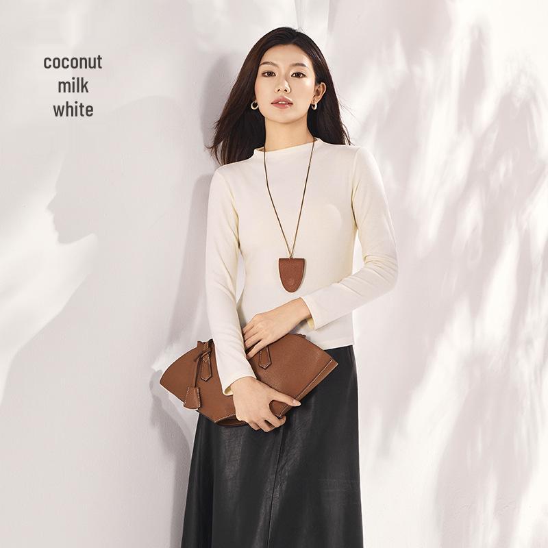 

Женская приталенная футболка с длинным рукавом и высоким воротом, вязаная из шерсти тенсел Extra Extra Large