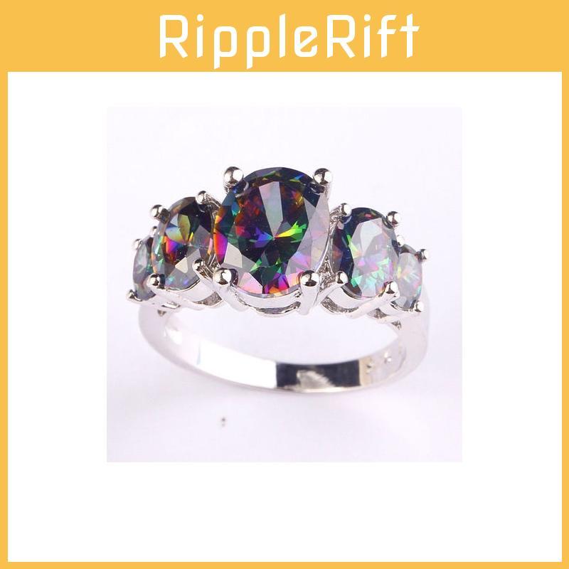 Fashion Vintage Floral Rainbow Crystal Ring For Women Lovers Elegant Jewelry Accessory