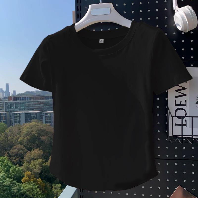 

Женская приталенная футболка из чистого хлопка с прямым плечом, коротким рукавом и круглым низом, коллекция Лето 2025 Medium чёрный