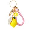 Rhinestone Leaf Charm Bag Pendant Creative Fruit Shape Key Ring Cute Lemon Keychain  Gift