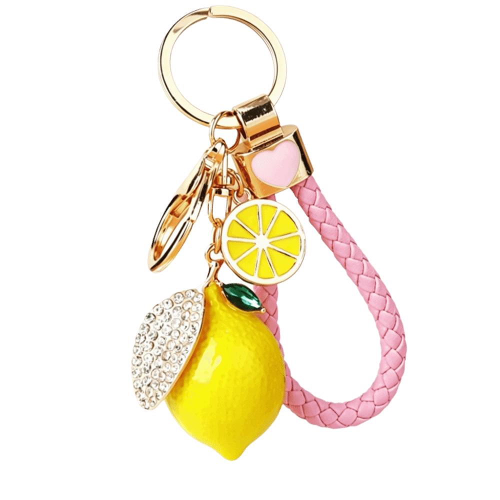 Rhinestone Leaf Charm Bag Pendant Creative Fruit Shape Key Ring Cute Lemon Keychain Gift