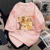 Women Cute Dog Graphic Print Cotton Short Sleeve T-Shirt Loose Oversized Round Neck Basic Tee Plus Size Casual Summer Tops