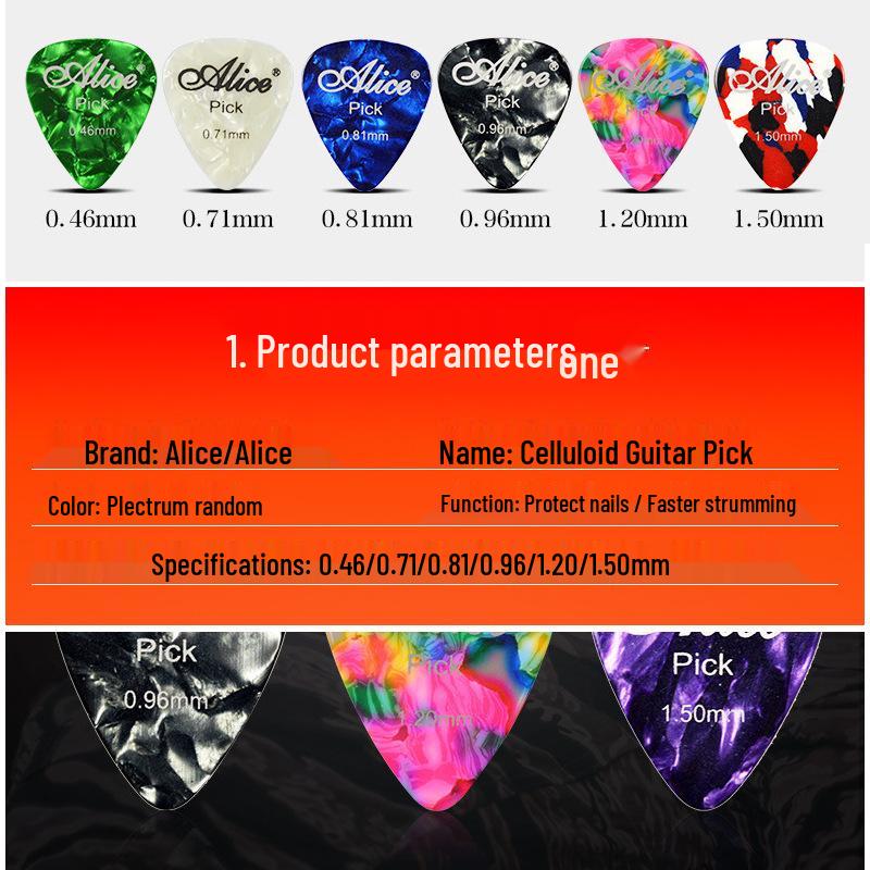 Alice Celluloid Guitar Picks, 100-Pack, 0.46mm-0.96mm