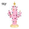 Resin Tabletop Decor for Home Vintage Lighted Cactus Christmas Tree, Saguaro with Bulbs & Golden Colorful Crystal Lamp Display Star Topper,