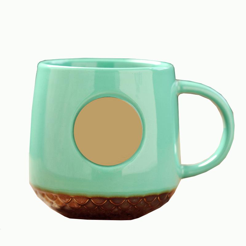 Ceramic Water Cup Mug With Copper Sheet And Bronze Medal Coffee Cup, Xingba Wind Can Print Fish Scale Milk Cup